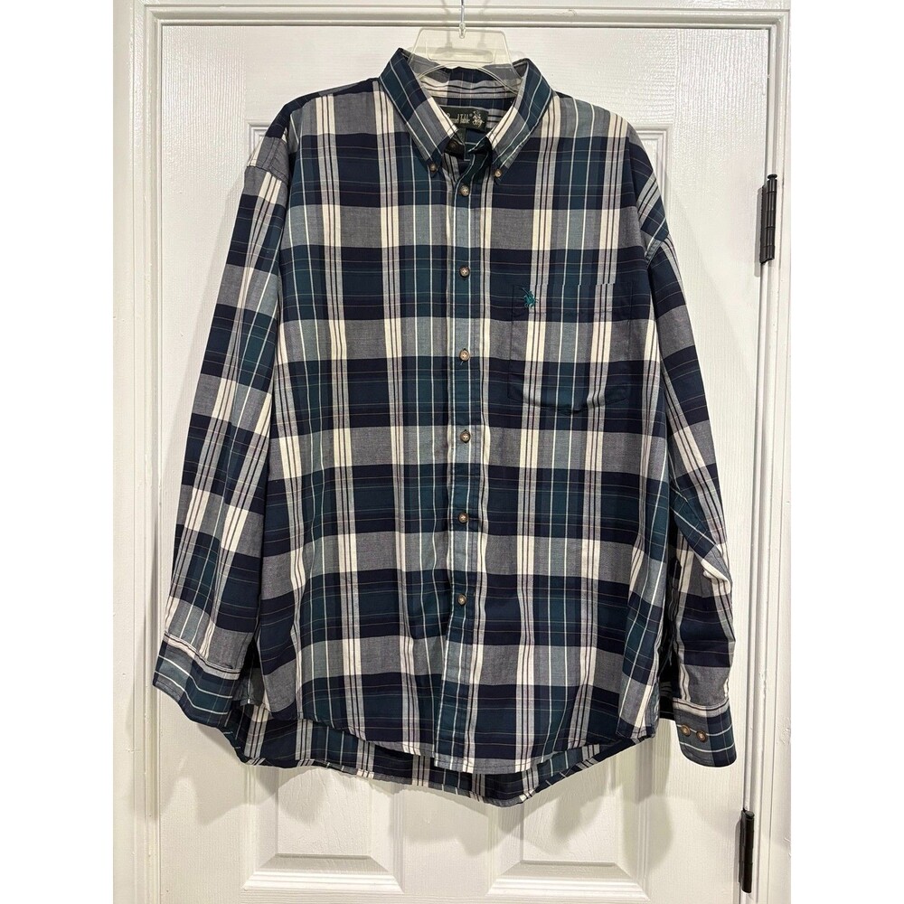 Knights of Round Table Plaid Button Shirt Mens L Blue Green Long Sleeve